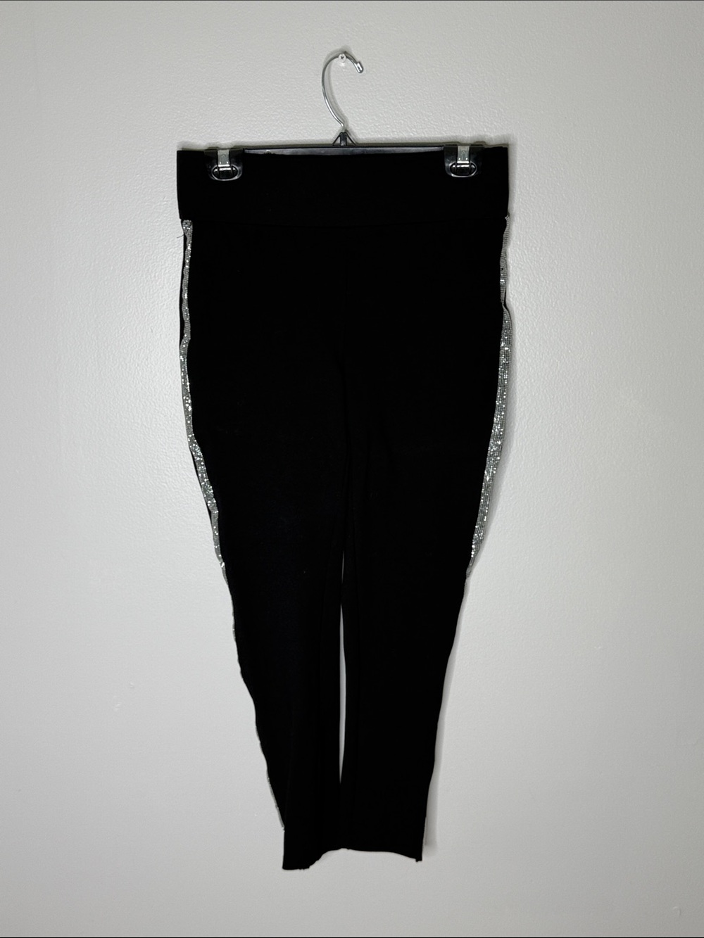 Alice Blue Black Stretch Trousers with Silver Sequin Side Trim Size Medium